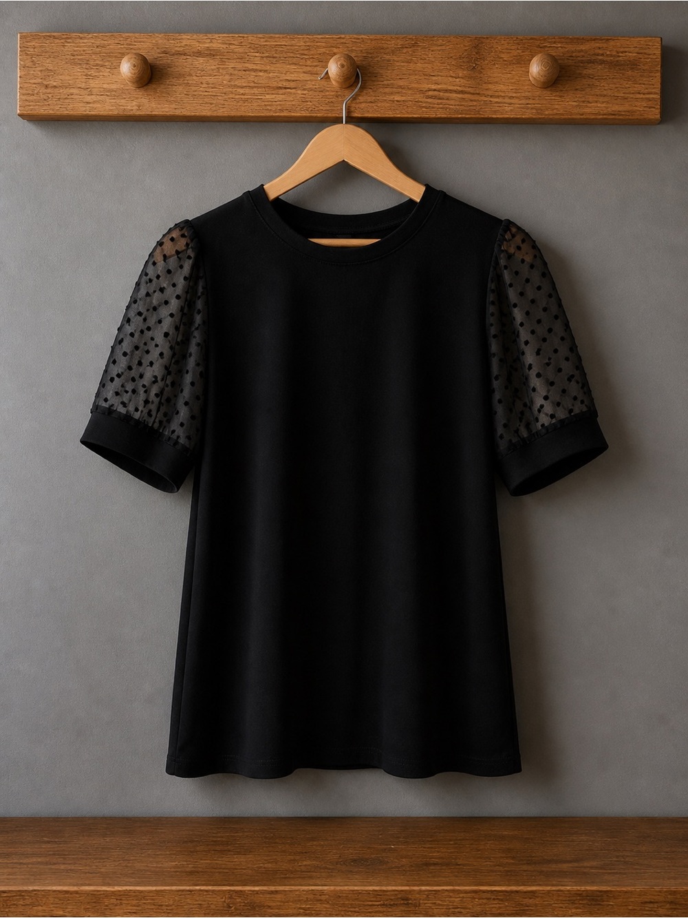 CeCe Black Sheer Polka Dot Puff Sleeve Blouse Size M